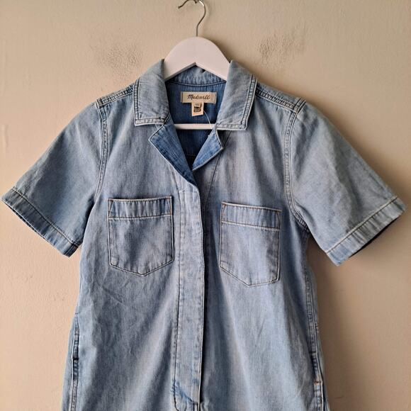 NWT Madewell Denim Utility Romper Short Sleeve Collared Fitzgerald Wash Size XXS - Picture 8 of 16